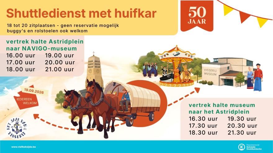Huifkar shuttledienst op 19/09 tussen Oostduinkerke Bad en NAVIGO-museum